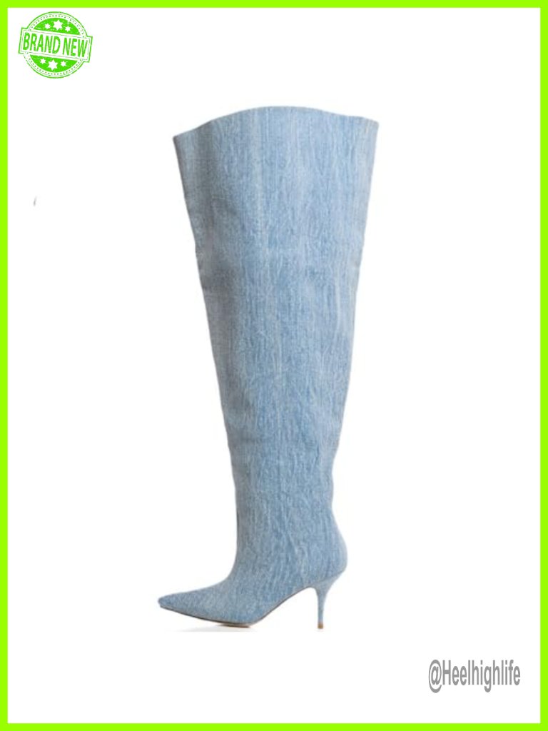 Wide Calf Thigh High Heeled Boots Stiletto Cone Heel Pointed Toe Pull On